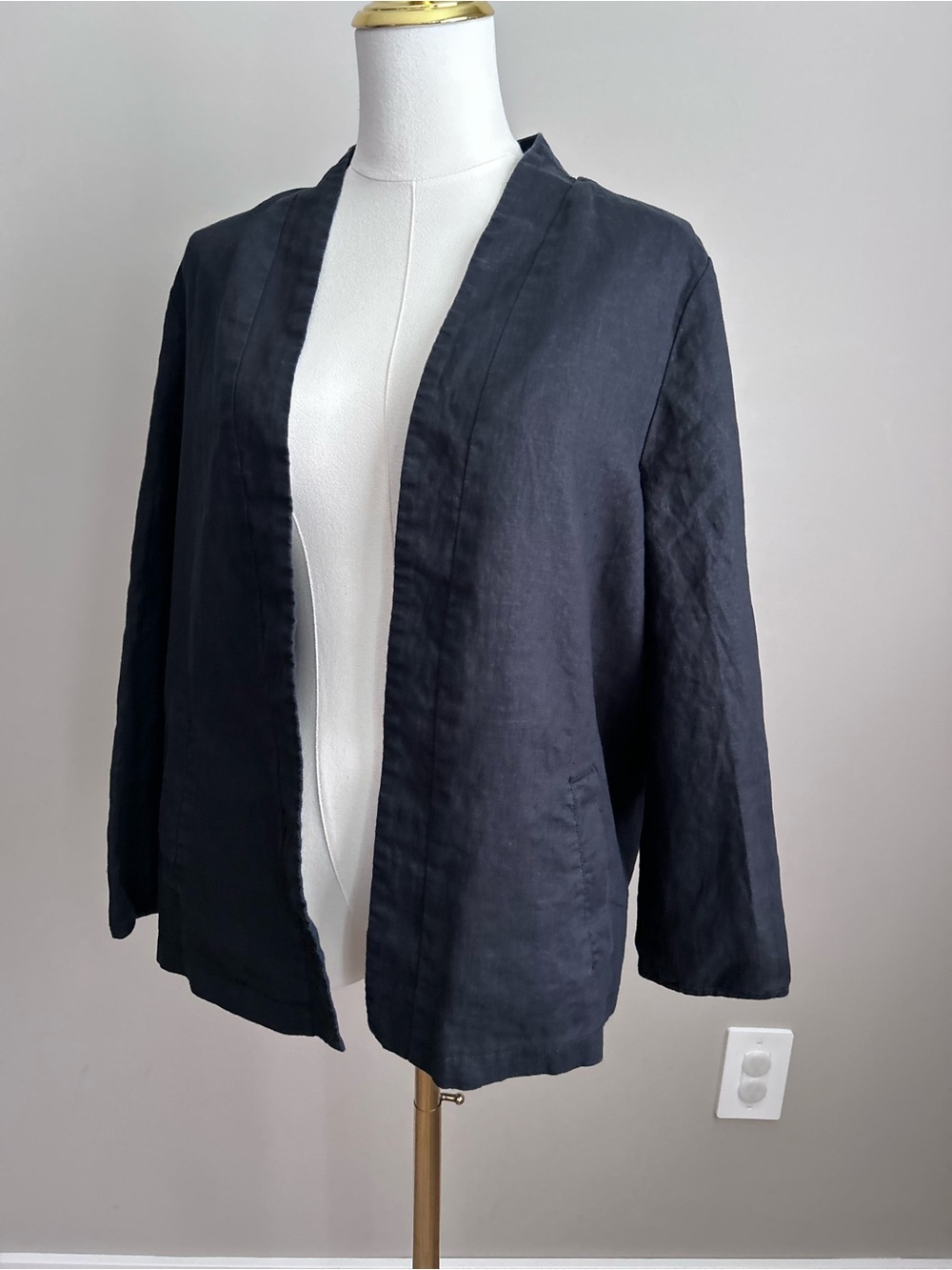 Linen Women's Open-Front Black cardigan lined Jacket summer cottagecore layer